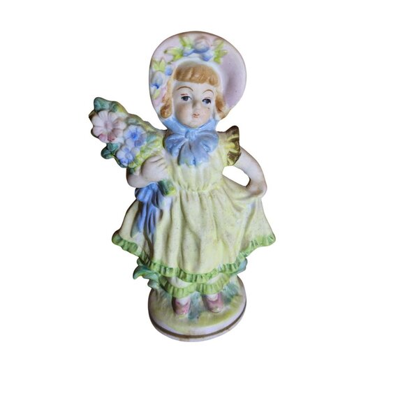 Vintage Sweet Girl Figurine Hand-Painted Pastel Dress Collectible 5" Tall Made I - Picture 5 of 5